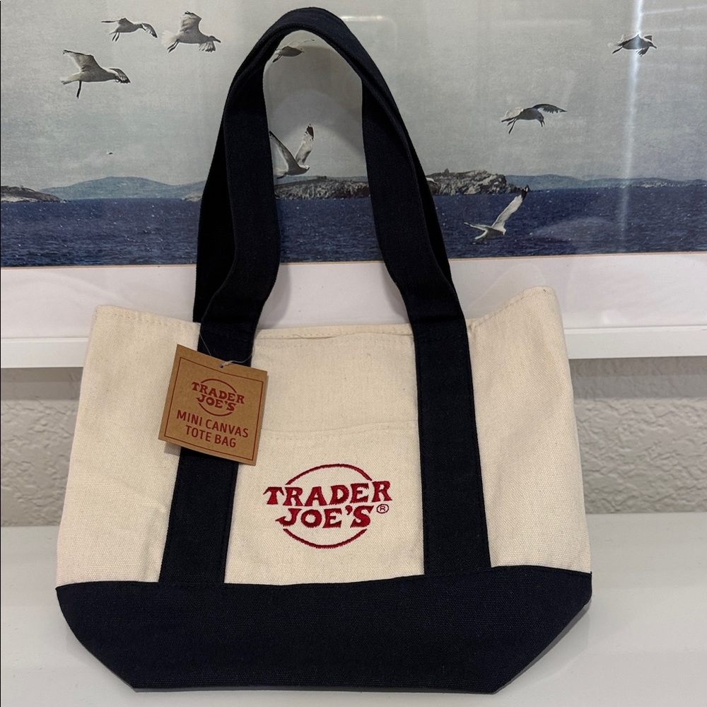 Trader Joe's Mini Canvas Tote Bag - Black and Cream